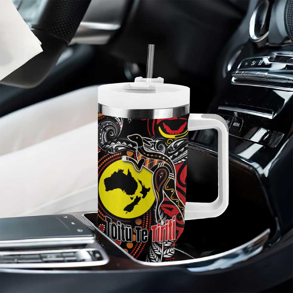 Aotearoa and Australia Toitu Te Tiriti Tumbler With Handle Honour the Treaty - Stand Together Stand Stronger