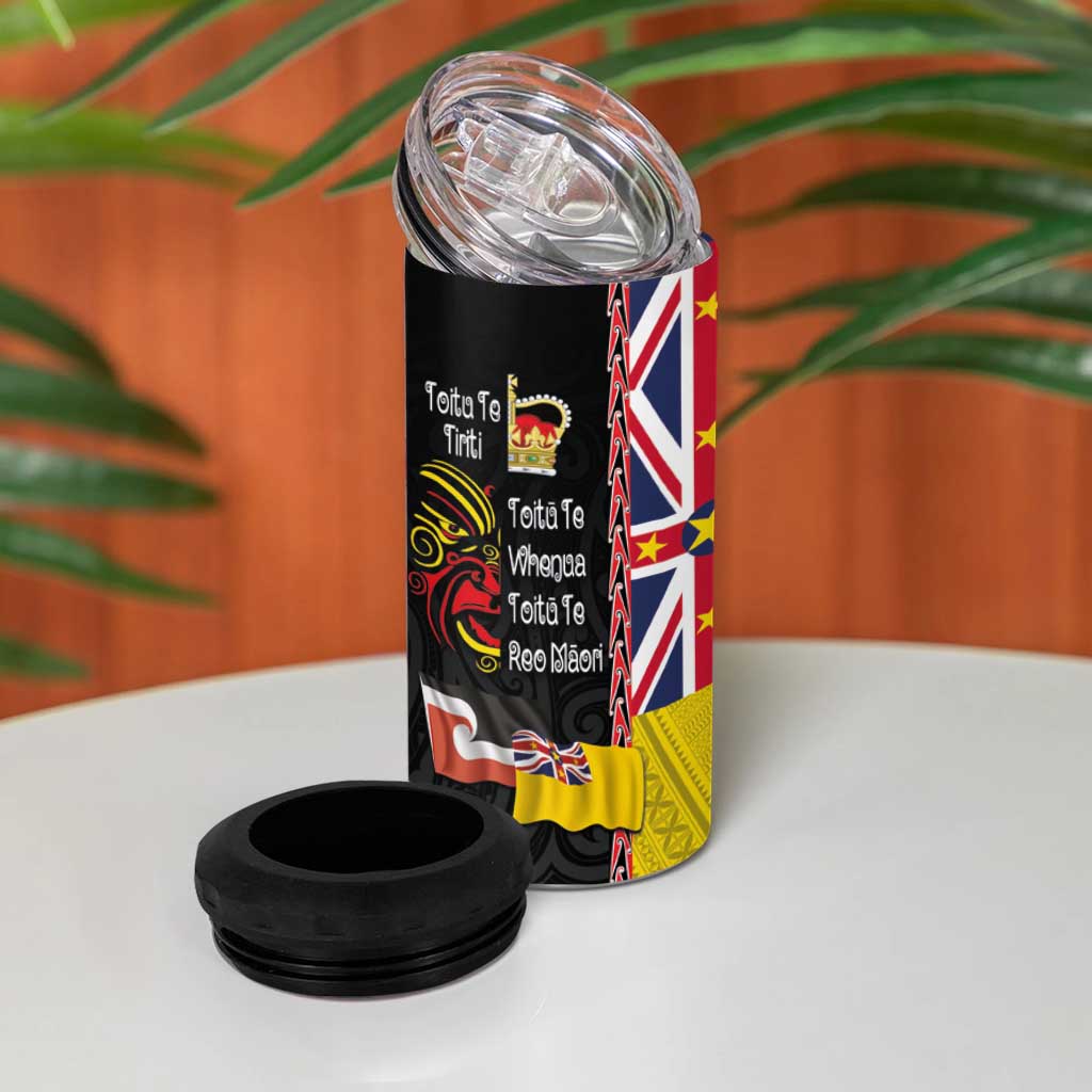 Aotearoa and Niue Toitu Te Tiriti 4 in 1 Can Cooler Tumbler Honour the Treaty - Fight Together Stand Together