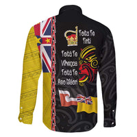 Aotearoa and Niue Toitu Te Tiriti Family Matching Off The Shoulder Long Sleeve Dress and Hawaiian Shirt Honour the Treaty - Fight Together Stand Together