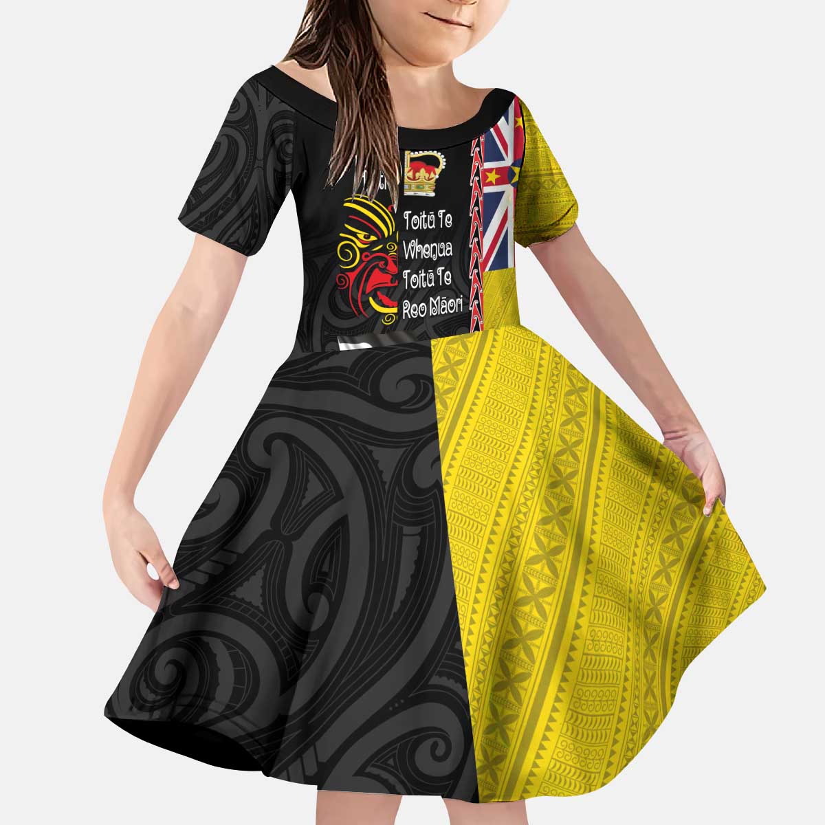 Aotearoa and Niue Toitu Te Tiriti Kid Short Sleeve Dress Honour the Treaty - Fight Together Stand Together LT03 KID Black - Polynesian Pride