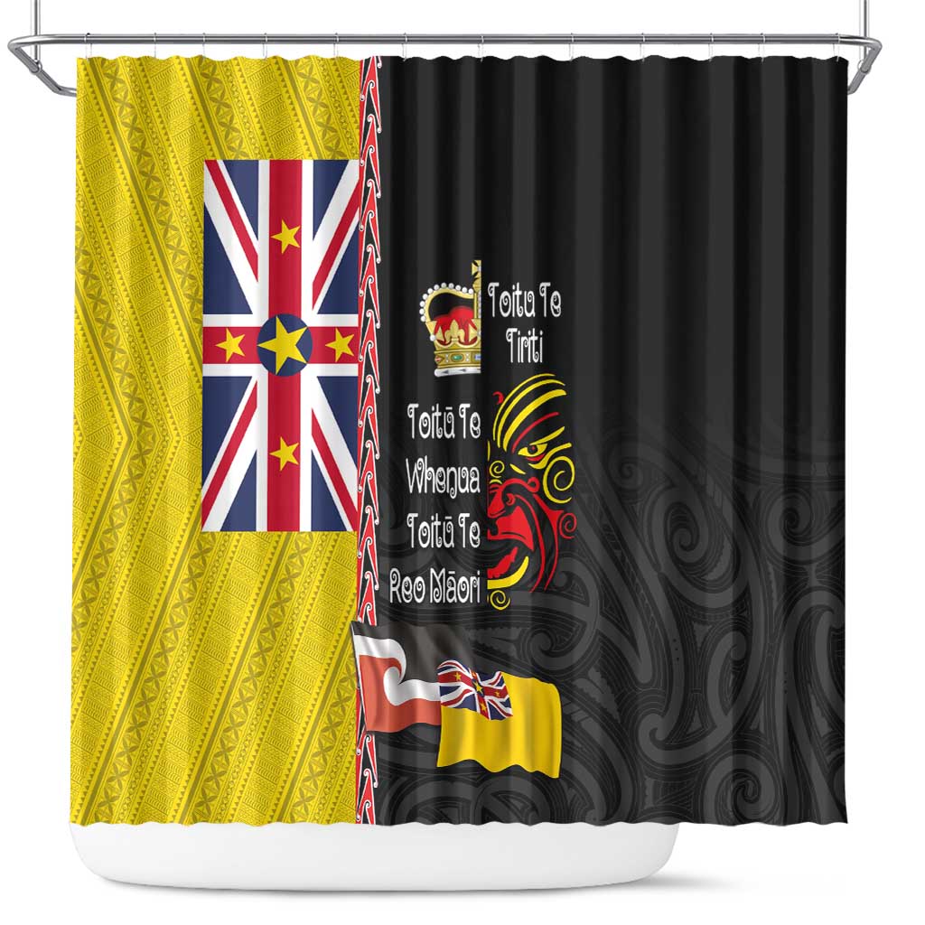 Aotearoa and Niue Toitu Te Tiriti Shower Curtain Honour the Treaty - Fight Together Stand Together LT03 Black - Polynesian Pride