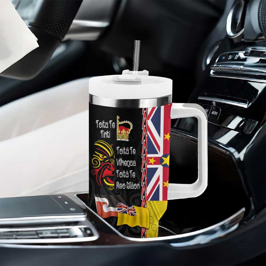 Aotearoa and Niue Toitu Te Tiriti Tumbler With Handle Honour the Treaty - Fight Together Stand Together