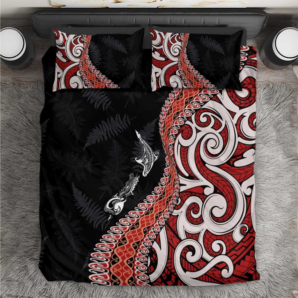 Aotearoa Maori Stylized Koru - Silver Ferns Bedding Set LT03 Red - Polynesian Pride