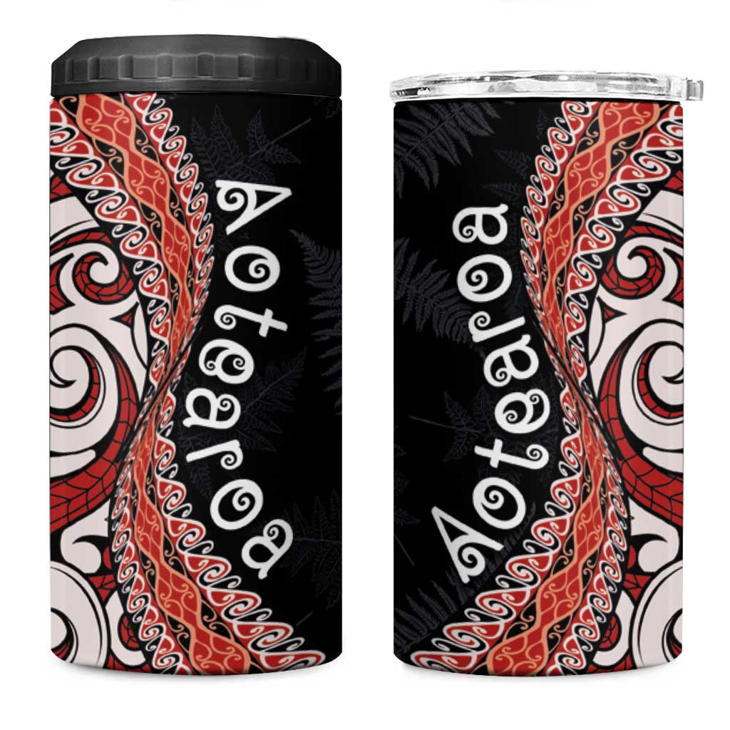 Aotearoa Maori Stylized Koru - Silver Ferns 4 in 1 Can Cooler Tumbler LT03 One Size: 16 oz Red - Polynesian Pride