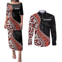 Aotearoa Maori Stylized Koru - Silver Ferns Couples Matching Puletasi and Long Sleeve Button Shirt