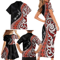 Aotearoa Maori Stylized Koru - Silver Ferns Family Matching Short Sleeve Bodycon Dress and Hawaiian Shirt