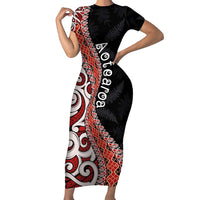 Aotearoa Maori Stylized Koru - Silver Ferns Family Matching Short Sleeve Bodycon Dress and Hawaiian Shirt