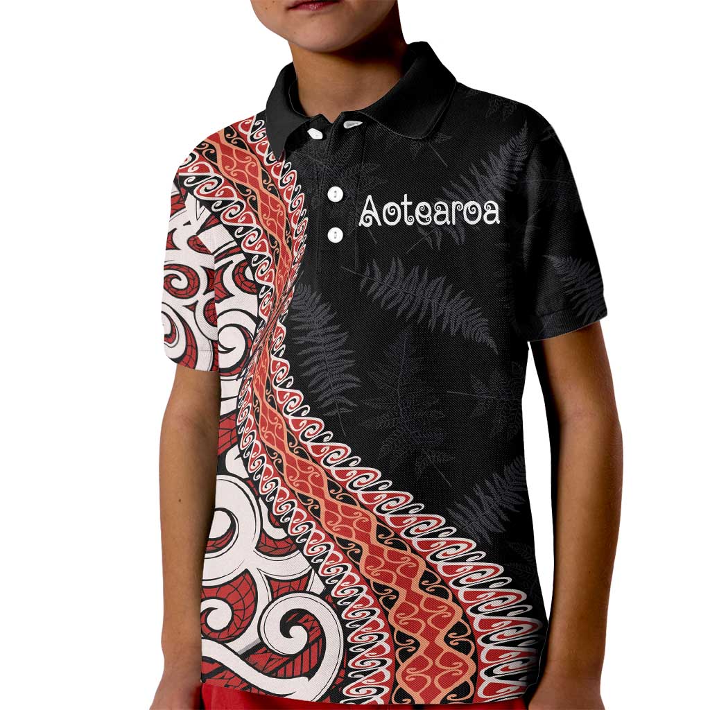 Aotearoa Maori Stylized Koru - Silver Ferns Kid Polo Shirt LT03 Kid Red - Polynesian Pride