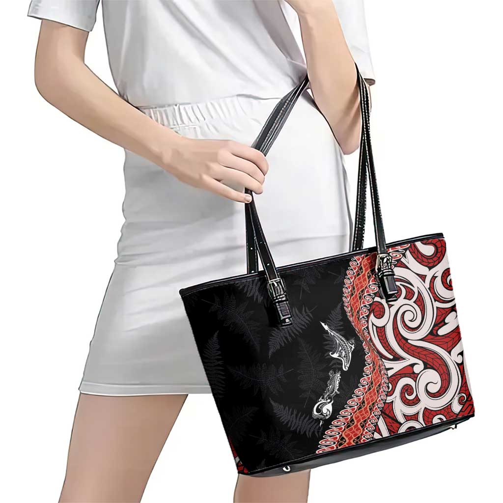 Aotearoa Maori Stylized Koru - Silver Ferns Leather Tote Bag