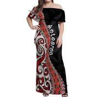 Aotearoa Maori Stylized Koru - Silver Ferns Off Shoulder Maxi Dress