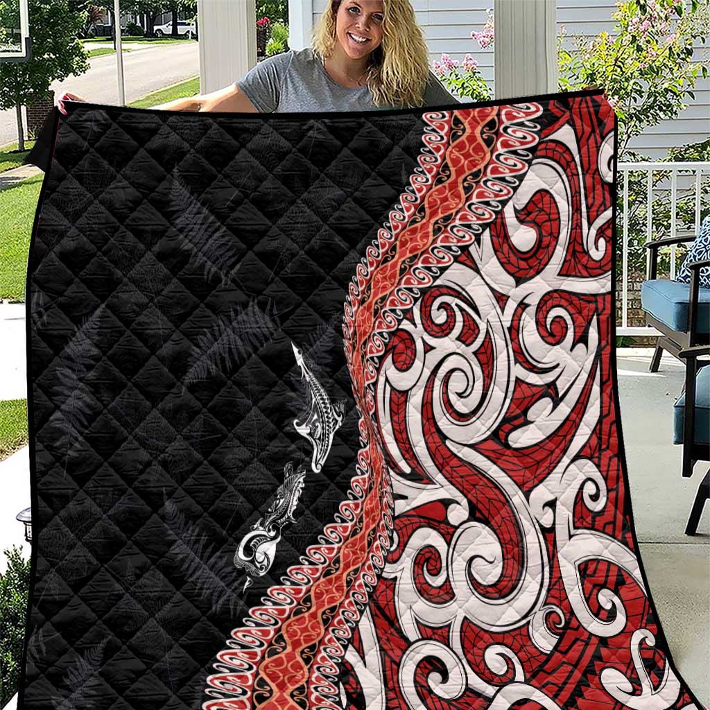 Aotearoa Maori Stylized Koru - Silver Ferns Quilt LT03 Red - Polynesian Pride