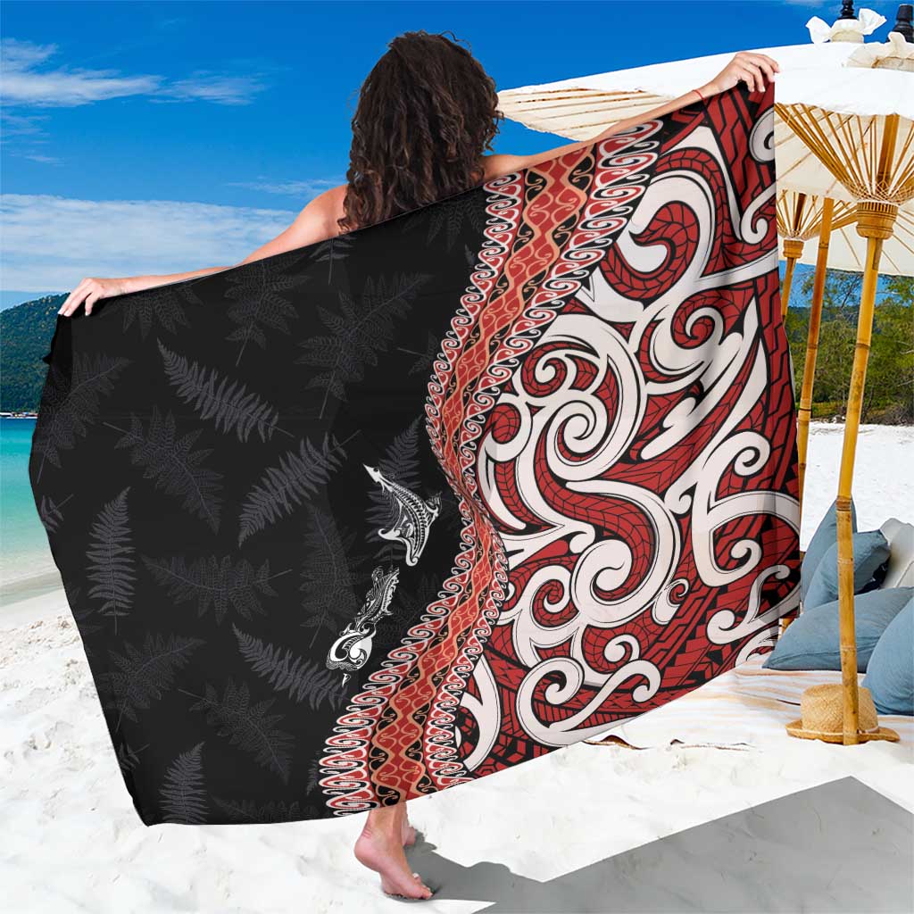 Aotearoa Maori Stylized Koru - Silver Ferns Sarong LT03 One Size 44 x 66 inches Red - Polynesian Pride