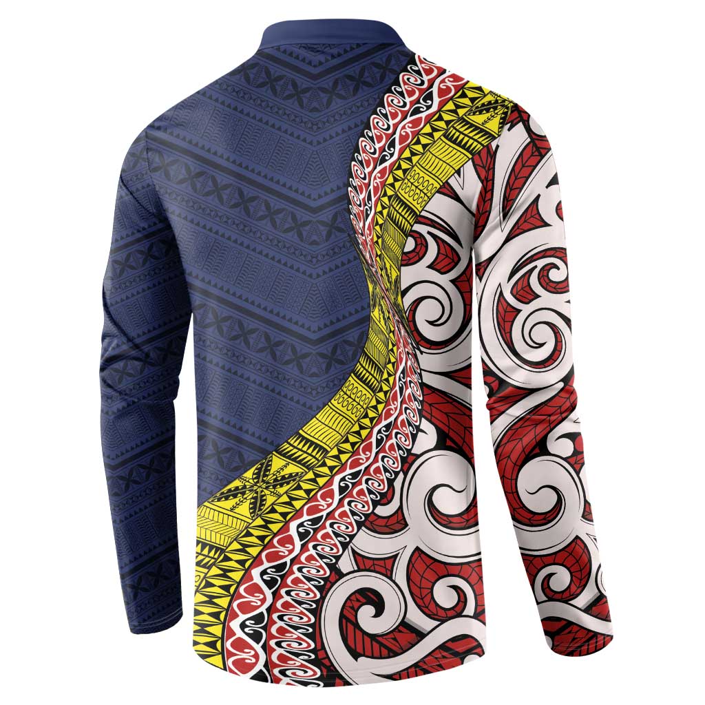 Aotearoa and Niue Button Sweatshirt Hiapo Maori Stylized Koru