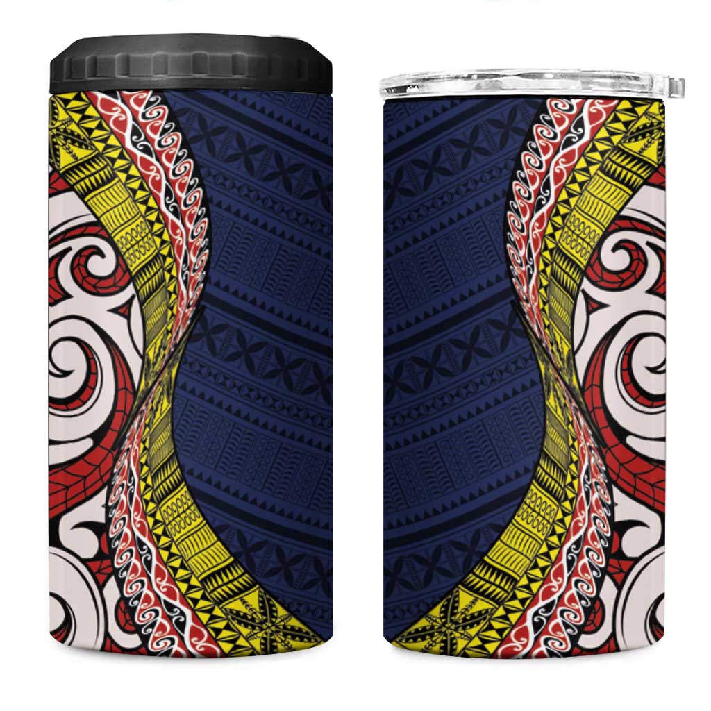Aotearoa and Niue 4 in 1 Can Cooler Tumbler Hiapo Maori Stylized Koru LT03 One Size: 16 oz Blue - Polynesian Pride