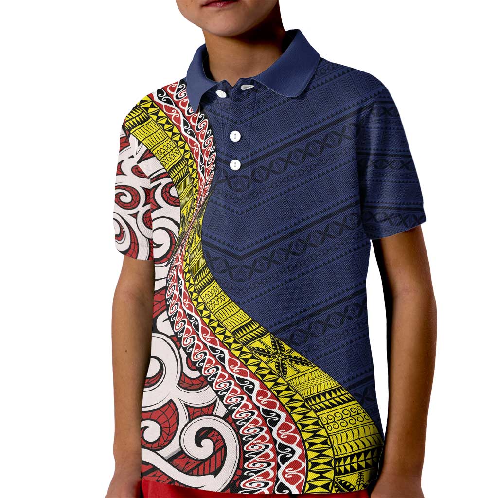 Aotearoa and Niue Kid Polo Shirt Hiapo Maori Stylized Koru LT03 Kid Blue - Polynesian Pride