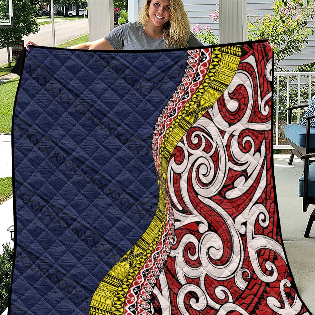 Aotearoa and Niue Quilt Hiapo Maori Stylized Koru LT03 Blue - Polynesian Pride