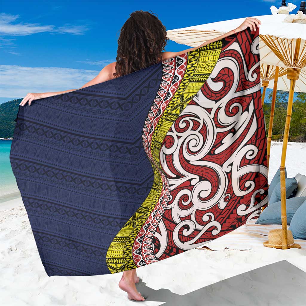 Aotearoa and Niue Sarong Hiapo Maori Stylized Koru LT03 One Size 44 x 66 inches Blue - Polynesian Pride