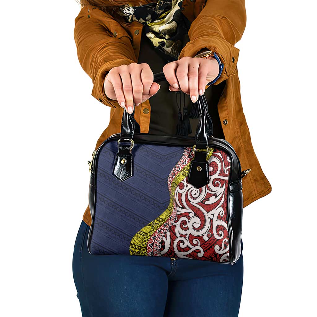 Aotearoa and Niue Shoulder Handbag Hiapo Maori Stylized Koru LT03 One Size Blue - Polynesian Pride
