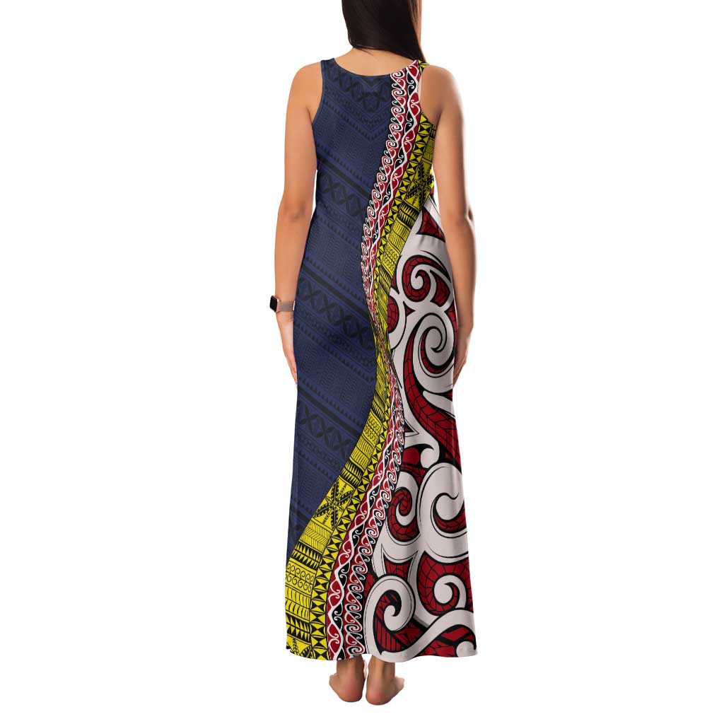 Aotearoa and Niue Tank Maxi Dress Hiapo Maori Stylized Koru