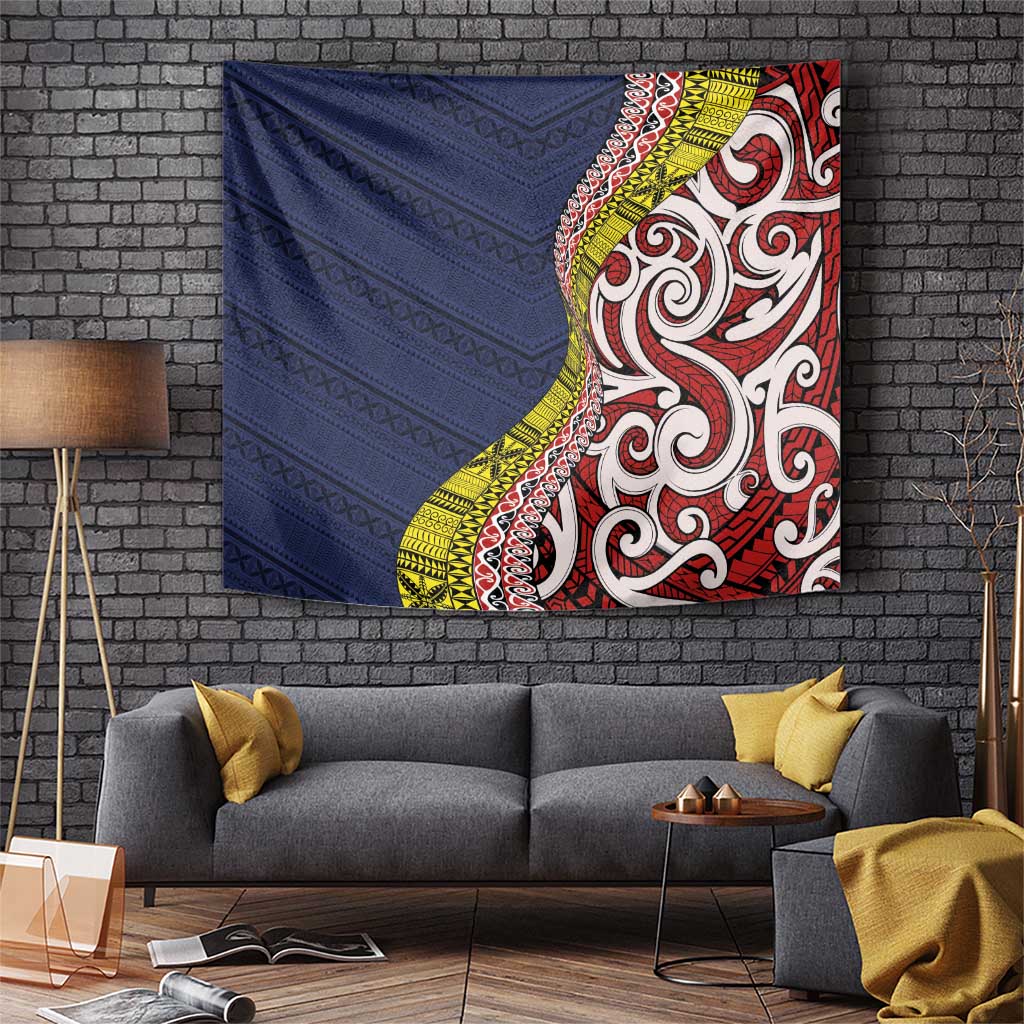 Aotearoa and Niue Tapestry Hiapo Maori Stylized Koru LT03 Blue - Polynesian Pride