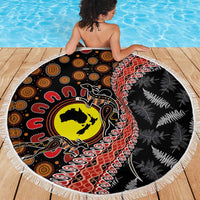 Aotearoa and Australia Beach Blanket Maori Koru Ferns With Aboriginal Kangaroo