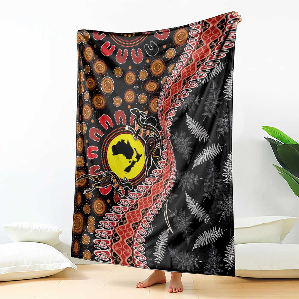 Aotearoa and Australia Blanket Maori Koru Ferns With Aboriginal Kangaroo