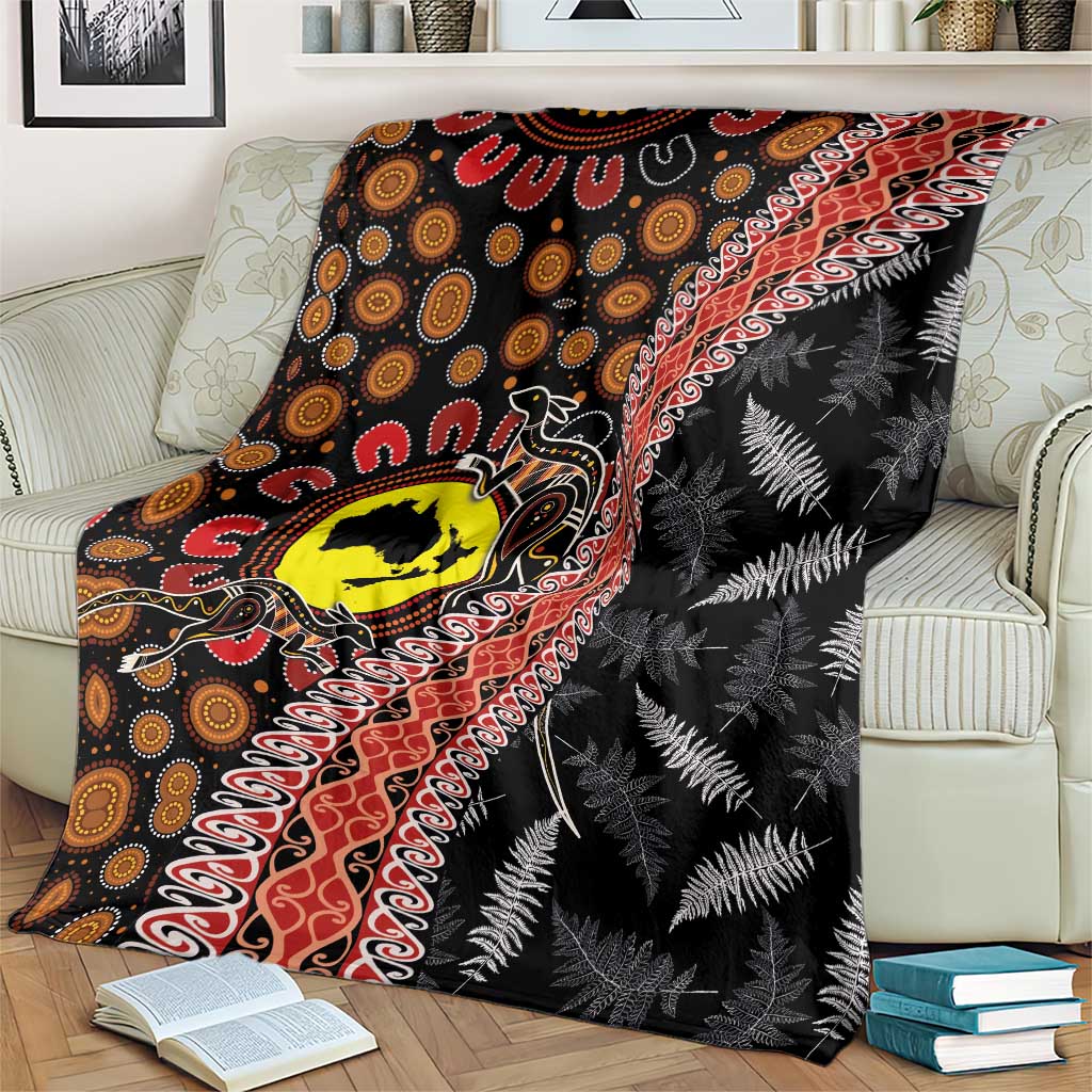 Aotearoa and Australia Blanket Maori Koru Ferns With Aboriginal Kangaroo