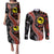 Aotearoa and Australia Couples Matching Puletasi and Long Sleeve Button Shirt Maori Koru Ferns With Aboriginal Kangaroo