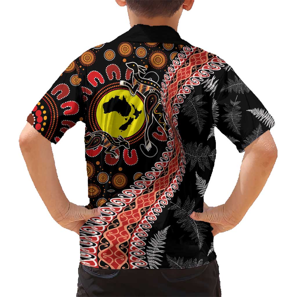 Aotearoa and Australia Hawaiian Shirt Maori Koru Ferns With Aboriginal Kangaroo
