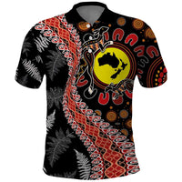 Aotearoa and Australia Polo Shirt Maori Koru Ferns With Aboriginal Kangaroo