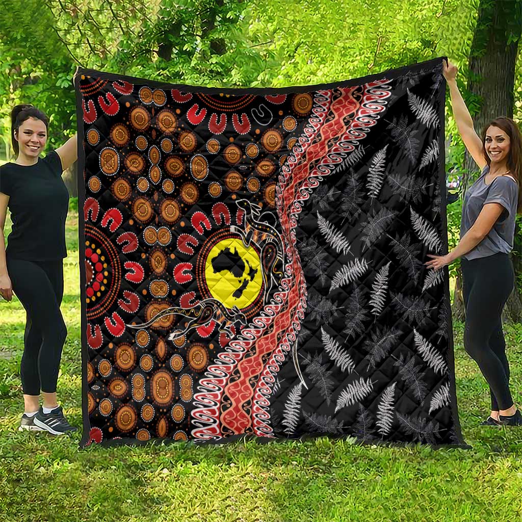 Aotearoa and Australia Quilt Maori Koru Ferns With Aboriginal Kangaroo
