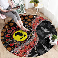 Aotearoa and Australia Round Carpet Maori Koru Ferns With Aboriginal Kangaroo LT03 - Polynesian Pride