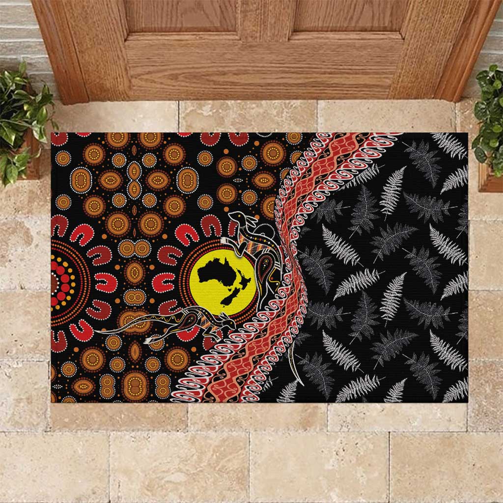 Aotearoa and Australia Rubber Doormat Maori Koru Ferns With Aboriginal Kangaroo