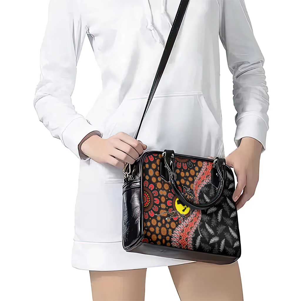 Aotearoa and Australia Shoulder Handbag Maori Koru Ferns With Aboriginal Kangaroo