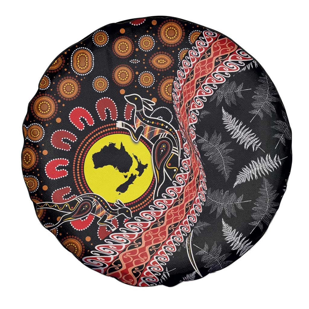 Aotearoa and Australia Spare Tire Cover Maori Koru Ferns With Aboriginal Kangaroo