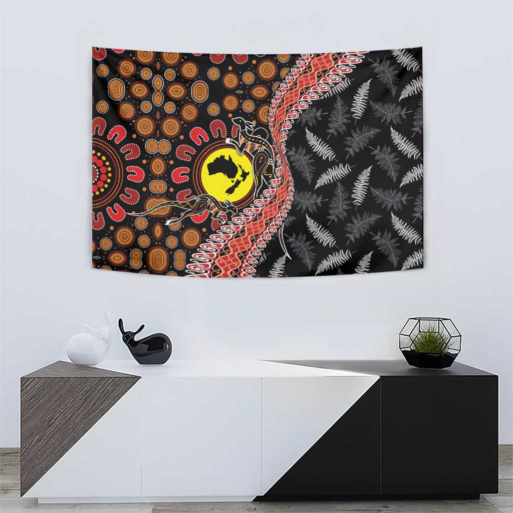 Aotearoa and Australia Tapestry Maori Koru Ferns With Aboriginal Kangaroo