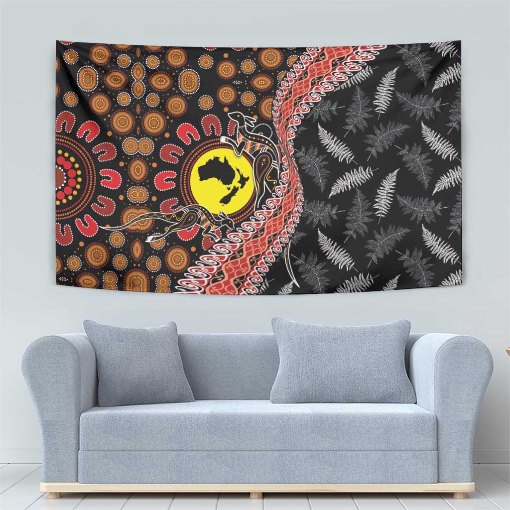 Aotearoa and Australia Tapestry Maori Koru Ferns With Aboriginal Kangaroo
