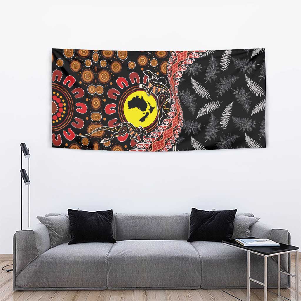 Aotearoa and Australia Tapestry Maori Koru Ferns With Aboriginal Kangaroo