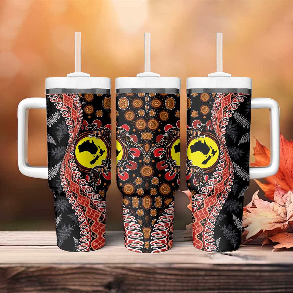 Aotearoa and Australia Tumbler With Handle Maori Koru Ferns With Aboriginal Kangaroo