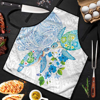 Hawaiian Couple Turtles Honi Apron Polynesian Art Motifs and Hibiscus White Blue Color - Polynesian Pride