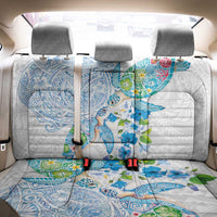 Hawaiian Couple Turtles Honi Back Car Seat Cover Polynesian Art Motifs and Hibiscus White Blue Color - Polynesian Pride