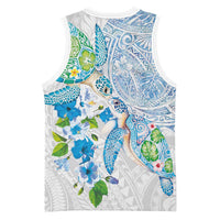 Hawaiian Couple Turtles Honi Basketball Jersey Polynesian Art Motifs and Hibiscus White Blue Color - Polynesian Pride