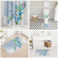 Hawaiian Couple Turtles Honi Bathroom Set Polynesian Art Motifs and Hibiscus White Blue Color - Polynesian Pride