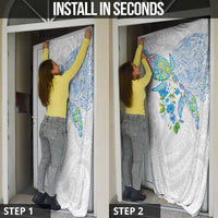 Hawaiian Couple Turtles Honi Door Cover Polynesian Art Motifs and Hibiscus White Blue Color - Polynesian Pride