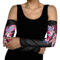 Hawaiian Couple Turtles Honi Arm Sleeves Polynesian Art Motifs and Hibiscus Black Red Color - Polynesian Pride