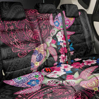 Hawaiian Couple Turtles Honi Back Car Seat Cover Polynesian Art Motifs and Hibiscus Black Red Color - Polynesian Pride