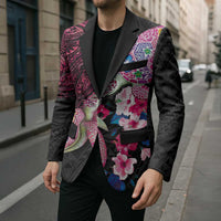 Hawaiian Couple Turtles Honi Blazer Polynesian Art Motifs and Hibiscus Black Red Color - Polynesian Pride