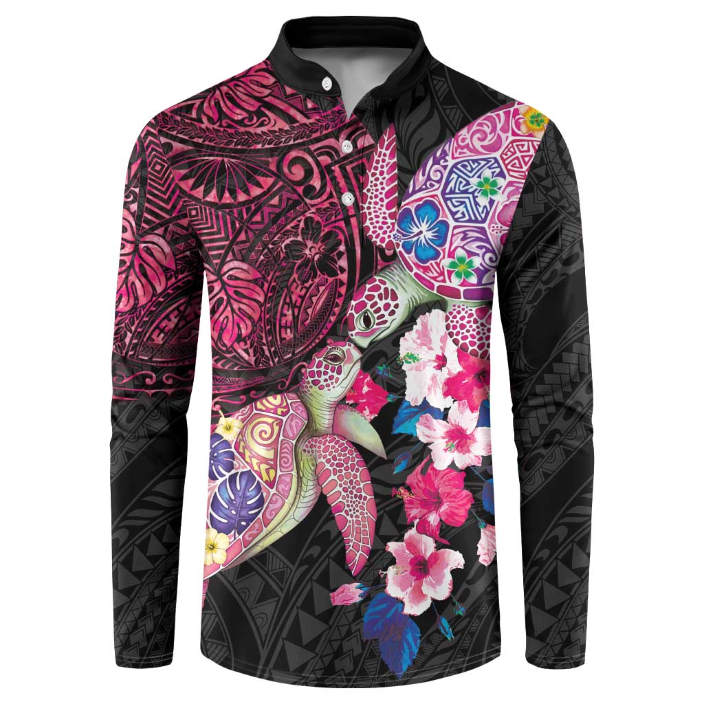 Hawaiian Couple Turtles Honi Button Sweatshirt Polynesian Art Motifs and Hibiscus Black Red Color LT03 Black - Polynesian Pride
