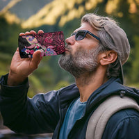 Hawaiian Couple Turtles Honi 4 in 1 Can Cooler Tumbler Polynesian Art Motifs and Hibiscus Black Red Color - Polynesian Pride