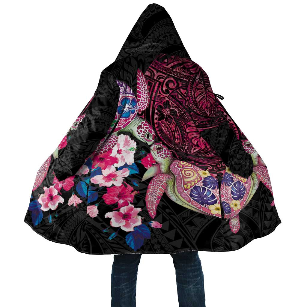 Hawaiian Couple Turtles Honi Cloak Polynesian Art Motifs and Hibiscus Black Red Color LT03 Unisex Black - Polynesian Pride
